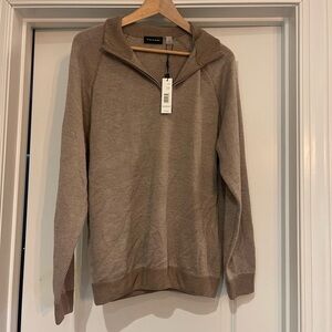 Tahari Men's 1/4 Zip Up Sweater in Light Brown wool Blend